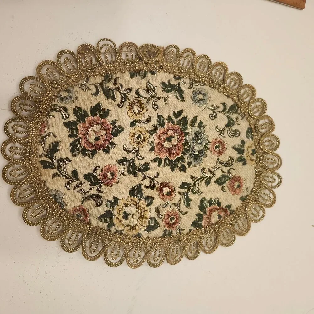 Vintage Style Floral Tapestry Brocade Decorative Doll House Rug Scalloped Edge